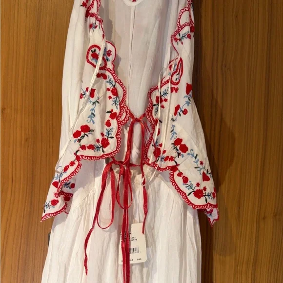 Free People White Maxi Cotton Dress with Red Embroidery - Picture 9 of 15